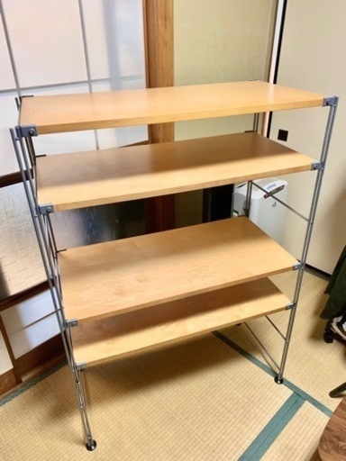 無印良品　MUJI ユニットシェルフ　タモ　タモ材　棚セット　86cm スチールユニットシェルフ　中　ワイド　棚　シェルフ　ラック　オーク材　高さ調整可能