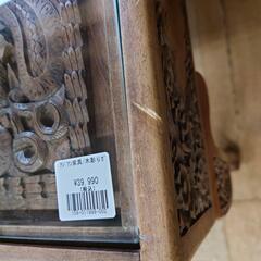 【愛品倶楽部柏店】アジアン家具　木彫りガラストップテーブルの画像