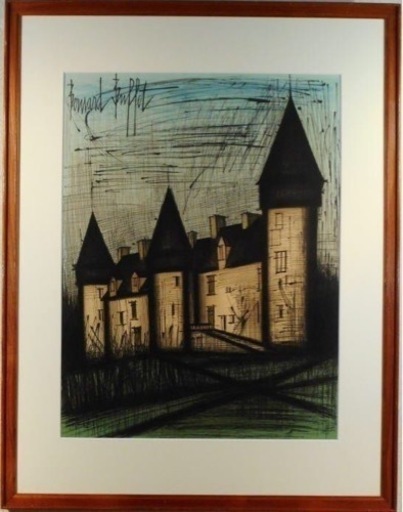 大型作品/ベルナール・ビュッフェ◆キュラン城/リトグラフ 作者版上サイン入り◆額寸：９０Ｘ７１ｃｍ◆版画/真作/額装