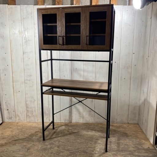 9/22終 YAインダストリアル キッチンボード ウッド×アイアン 多目的 収納 食器棚 レンジ台 シェルフ ラック 菊倉TK