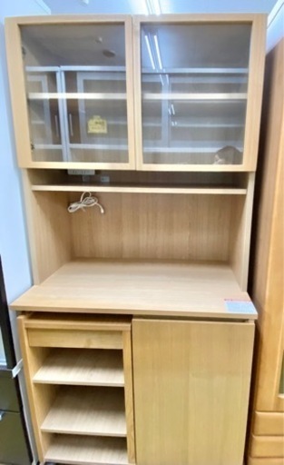 キッチンボード 幅87.5cm【ナチュラル】収納力バツグン☆ ワゴン付き