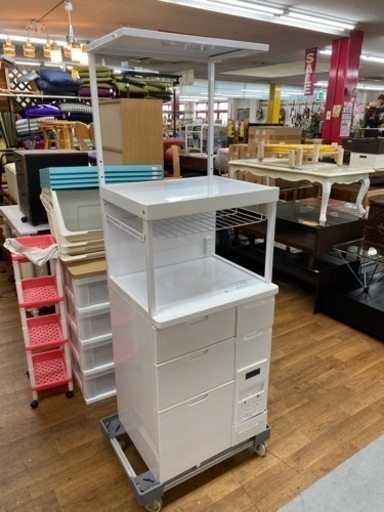 R307 日本製 米びつ付きレンジ台 幅60 （キッチン収納、米びつ付・米収納量=12kg