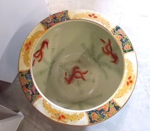 睡蓮鉢 花蝶窓浮世絵 金魚 水瓶 メダカ鉢 金魚鉢 火鉢 大鉢 高さ30×直径36.5㎝ 壺 瓶 陶器  西岡店 睡蓮鉢 花蝶窓浮世絵 金魚 水瓶 メダカ鉢 金魚鉢 火鉢 大鉢 高さ