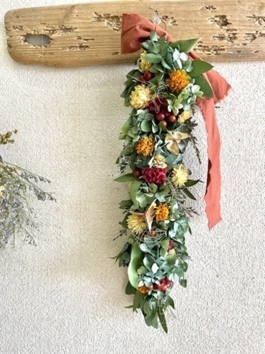 秋の紅葉紫陽花ユーカリガーランド