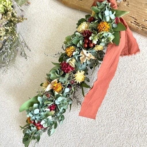 秋の紅葉紫陽花ユーカリガーランド