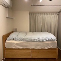 無印・木製ベッド・オーク材・セミダブル・収納2個セット