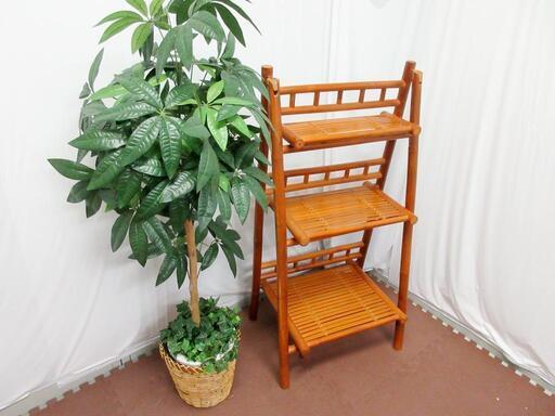 ☆T2138☆ 和風　三段　飾り棚　木製/棚部分竹製