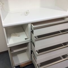 （3/15受渡済）JT5246【丸仙工業 食器棚 幅114cm】美品 114レジーナKB キッチンカウンター キッチン収納 レンジボード レンジ台 114×50×206
