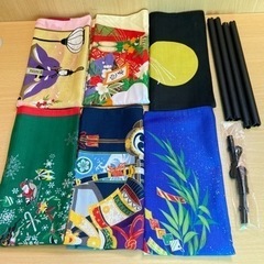 ★6枚　風呂敷　季節のタペストリー　専用棒2本付　50×50　壁飾り　美品の画像