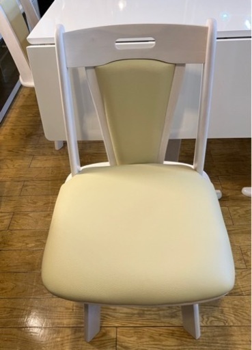 ⭐️未使用品⭐️大川家具 伸張式 バタフライ ダイニング4点セット エナメルトップ 収納付き 