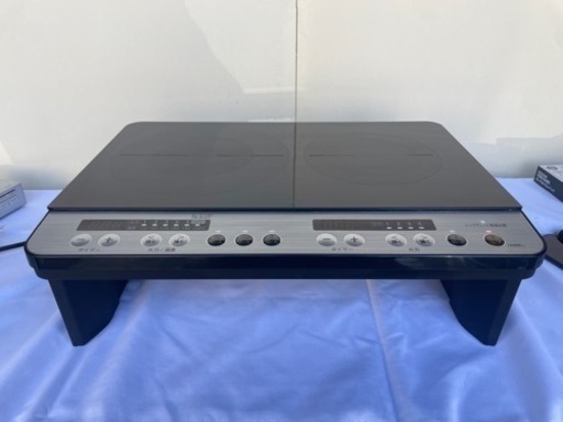 【美品】2020年製 アイリスオーヤマ 2口 IHクッキングヒーター 工事不要 1400W 100V 脚付き ブラック IHK-W12SP-B