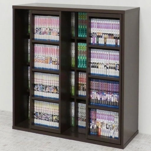 深型スライドシェルフ 本棚 ダークブラウン 茶 大容量収納 コミック CD DVD クロシオ 値引き セール