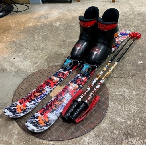お引取り限定 KAZAMA SPAXJ カザマ ジュニアスキー4点セット 板106cm ブーツ21cm