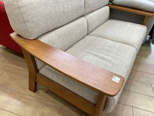 【トレファク花小金井店】2人掛けソファー/柏木工/ライトグレー×ブラウン/布×木製/中古家具/武蔵野市/小平市/小金井市/国分寺市/杉並区/買取/販売