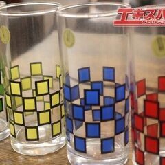昭和レトロ　HOYAガラス　ホヤガラス　ギンガムチェック柄　グラス　5客セット  エキスパート藤沢辻堂の画像