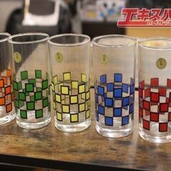 昭和レトロ　HOYAガラス　ホヤガラス　ギンガムチェック柄　グラ...