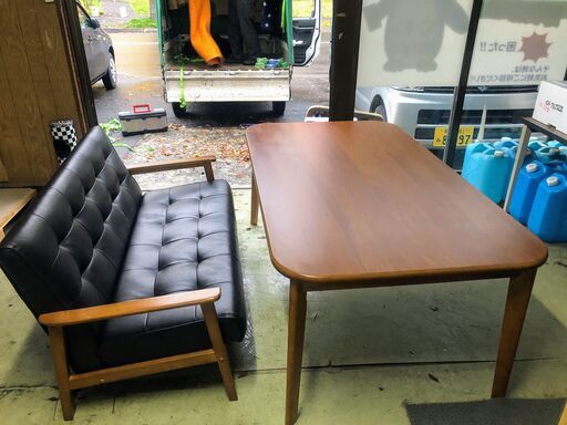 ★中古良品★コスパクリエーション [ソファ＆ダイニング(テーブルW160cm＋2人掛け用 ソファ) DARNEY(ダーニー) バイキャストブラック]