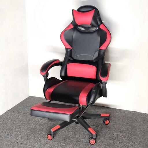 展示品 リクライニング ゲーミングチェア バケットシートチェア ヘッドレスト フットレスト付き 赤 レッド