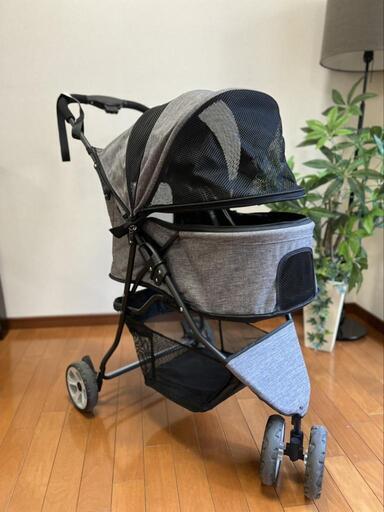 ペットカート　グレー 中型 3輪 折り畳み式