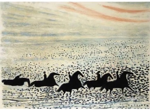 アンドレ・ブラジリエ　海岸の騎馬　オリジナルリトグラフ  自筆サイン・ナンバー入り