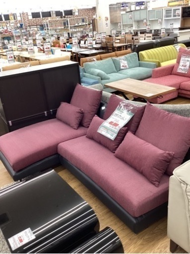 KI-67【新入荷　アウトレット】カウチソファ2点セット　黒×ワイン