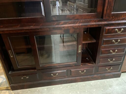 ★来店限定★　民芸調食器棚　スライド扉　木製