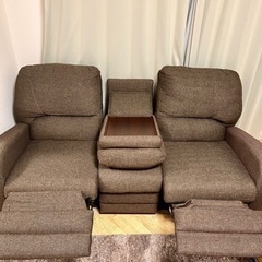 電動 リクライニング ソファ 布張り ブラウン
