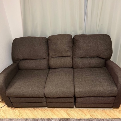 電動　リクライニング　ソファ　布張り　ブラウン