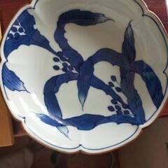 染付鳩麦絵　向附揃皿　5枚セット　(木箱入り)
