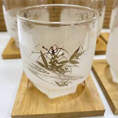 【7254】佐々木硝子 和風硝子器 春日野 冷茶セット 5客 茶托付き 箱付き 未使用品 コップ グラス ガラス 工芸ガラス 未使用品の画像