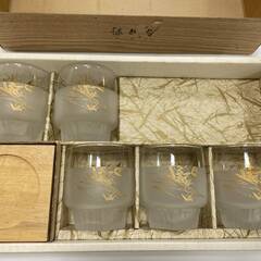 【7254】佐々木硝子 和風硝子器 春日野 冷茶セット 5客 茶托付き 箱付き 未使用品 コップ グラス ガラス 工芸ガラス 未使用品の画像