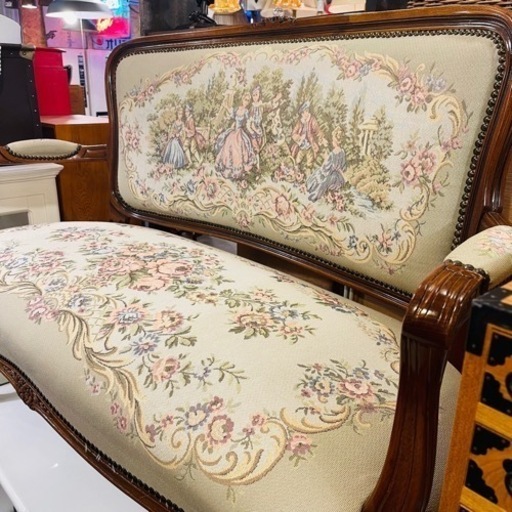 【売約済み】　【展示品・美品】　2人掛け　ソファ　ベンチソファ　ラブソファ　イタリア　猫脚　猫足　ロココ調　アンティーク調　ロココ　ア
