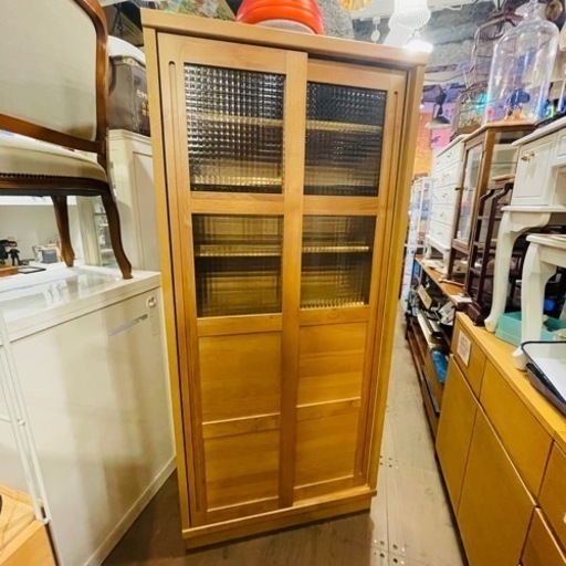 【売約済み】HP 食器棚 80cm Cタイプ カップボード 本棚 書棚　ブックケース　ナチュラル　国産　日本製　無垢材　アルダー　北欧 ダイニングボード キッチン収納　キッチンラック キャビネット ブックシェルフ 大容量の食器棚として、書棚としてウッディなハイタイプの収納シリーズ。