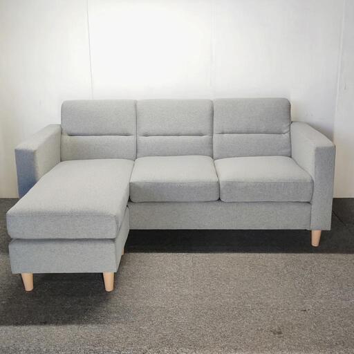 新品 アウトレット品 コンセント付きカウチソファー 3人掛けソファー オットマン グレー
