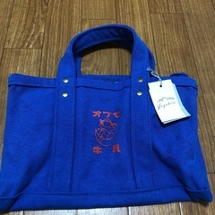 昭和レトロ　長野県オブセ牛乳ミニトート青　帆布　新品未使用