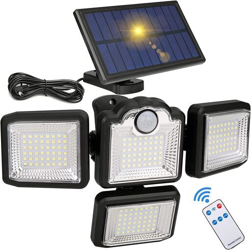 新品　LED ソーラーライト 屋外 センサーライト 屋外 4面発光/192LED/5Mケーブル/IP65防水 2600mAh大容量電池 リモコン付き 自動点灯