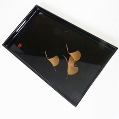 お盆 木曽ヒノキ 漆器 黒塗りの画像
