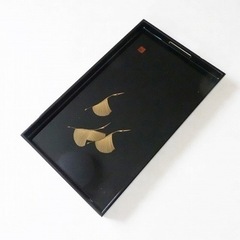 お盆 木曽ヒノキ 漆器 黒塗りの画像