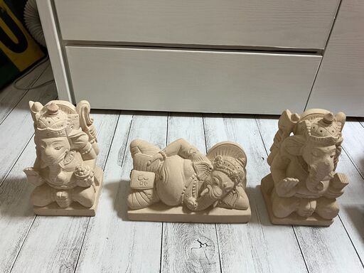 訳あり アジアン雑貨 バリ雑貨 ガネーシャ 3セット 石彫 置物 守神 象
