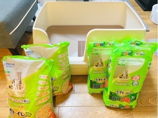 【値下げ】猫トイレ システムトイレ デオトイレ 猫砂・シート付き 快適ワイド