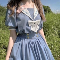 結婚式　余興　ハロウィン コスプレ 水色 ゆめかわ 制服 セーラ...