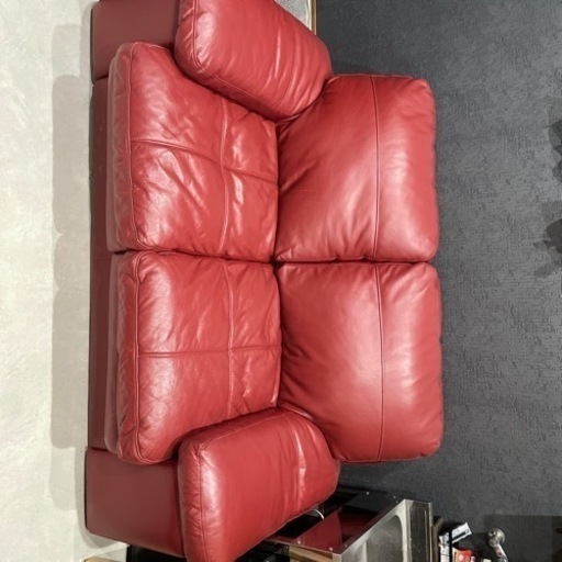 牛革　ソファ　2人掛け　レッド