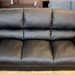 (Y)北大前! 札幌 引取 3人掛け レザーソファ ブラック 3Pソファ 合皮 中古品　　①