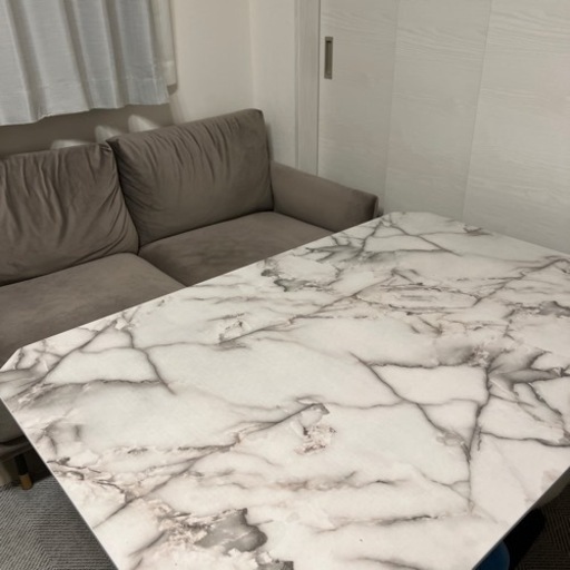 【美品】大理石風昇降ダイニングテーブル&2人掛けソファ