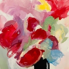 ◆油絵　花モチーフ　フランス人画家作の画像