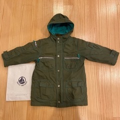 プチバトー 緑×カーキ ライナー付き ミリタリーコート 102㎝