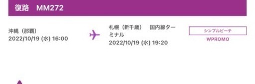 札幌⇆沖縄　往復チケット　10月16日〜10月19日