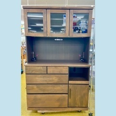 【キッチンボード】キッチンカウンター 食器棚 ダークブラウン