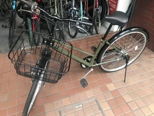 27インチ　外装6段変速　ledライト　音鳴りにくいローラーブレーキ　カーキ色