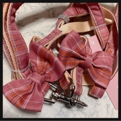 ꒰未使用꒱犬猫用  リボン 防水 ハーネス ピンクチェック リード 夢可愛いの画像